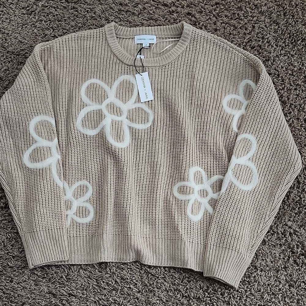 Gemma + Jane Cream Floral Crew Neck Sweater
